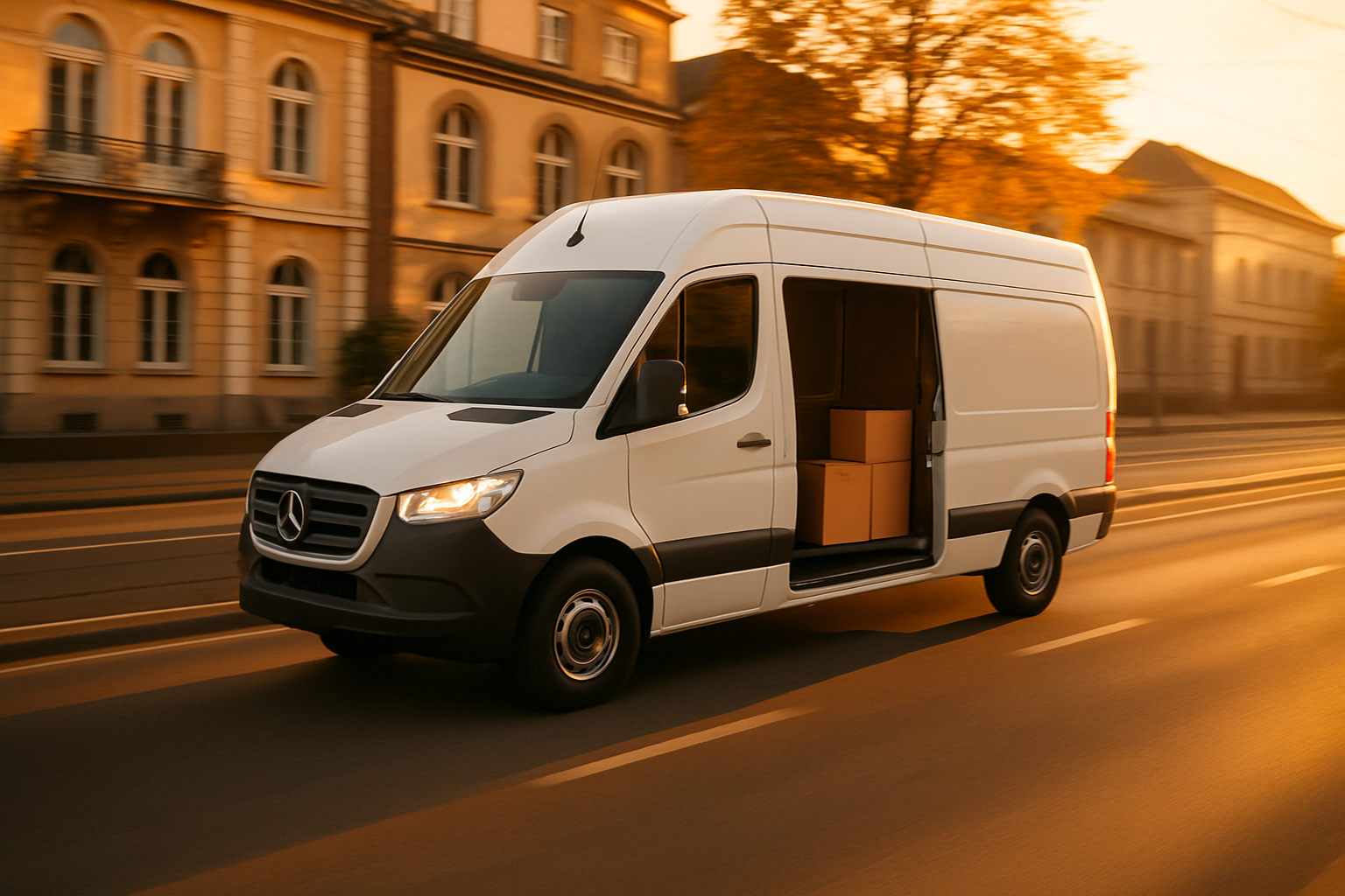 Beiladung Bonn – Express-Transporter auf der Stadtstraße